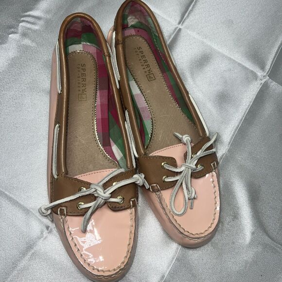 SPERRY Shoes - Sperry Topsider Women's Angel Fish Pink Patent Leather Plaid inside Boat zs 7.5